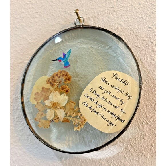 Vintage Pressed Flowers Friendship Suncatcher Wall Hang - Picture 4 of 9